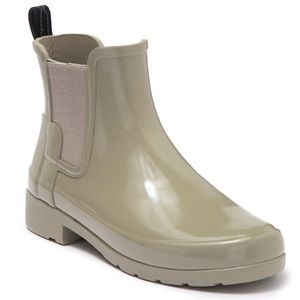 HUNTER Original Refined Chelsea Rain Boots in Grey Dagger Taupe Size US 7